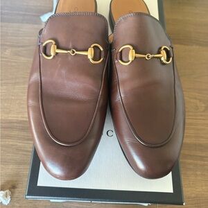 Gucci Chocolate Leather Loafers with Gold Hardware